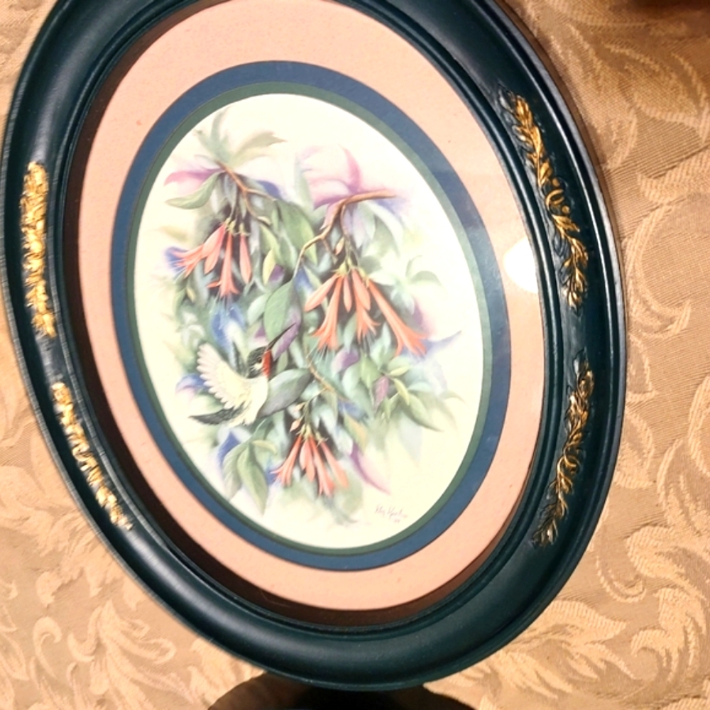 🌿🌷🌿 Beautiful Vtg 1994 Signed Watercolor Print Hummingbird Floral Picture Set - Picture 3 of 16